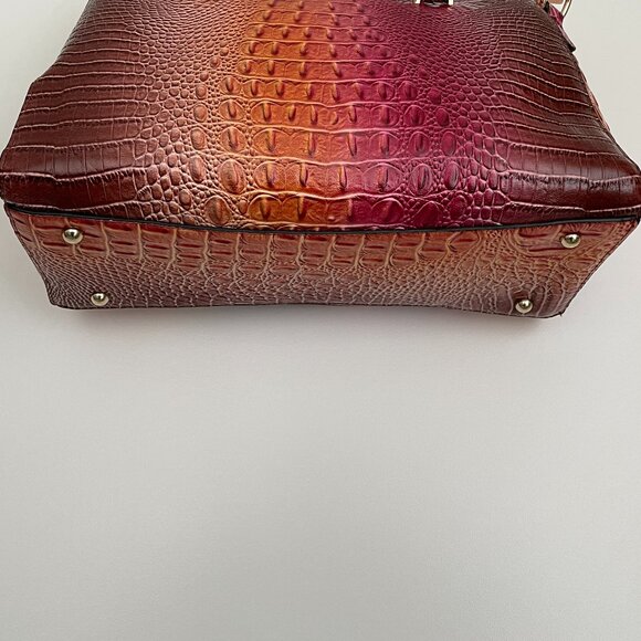 NWOT Embossed Croc PU Leather Satchel Removable Crossbody Strap Brown Pu… - Picture 2 of 6